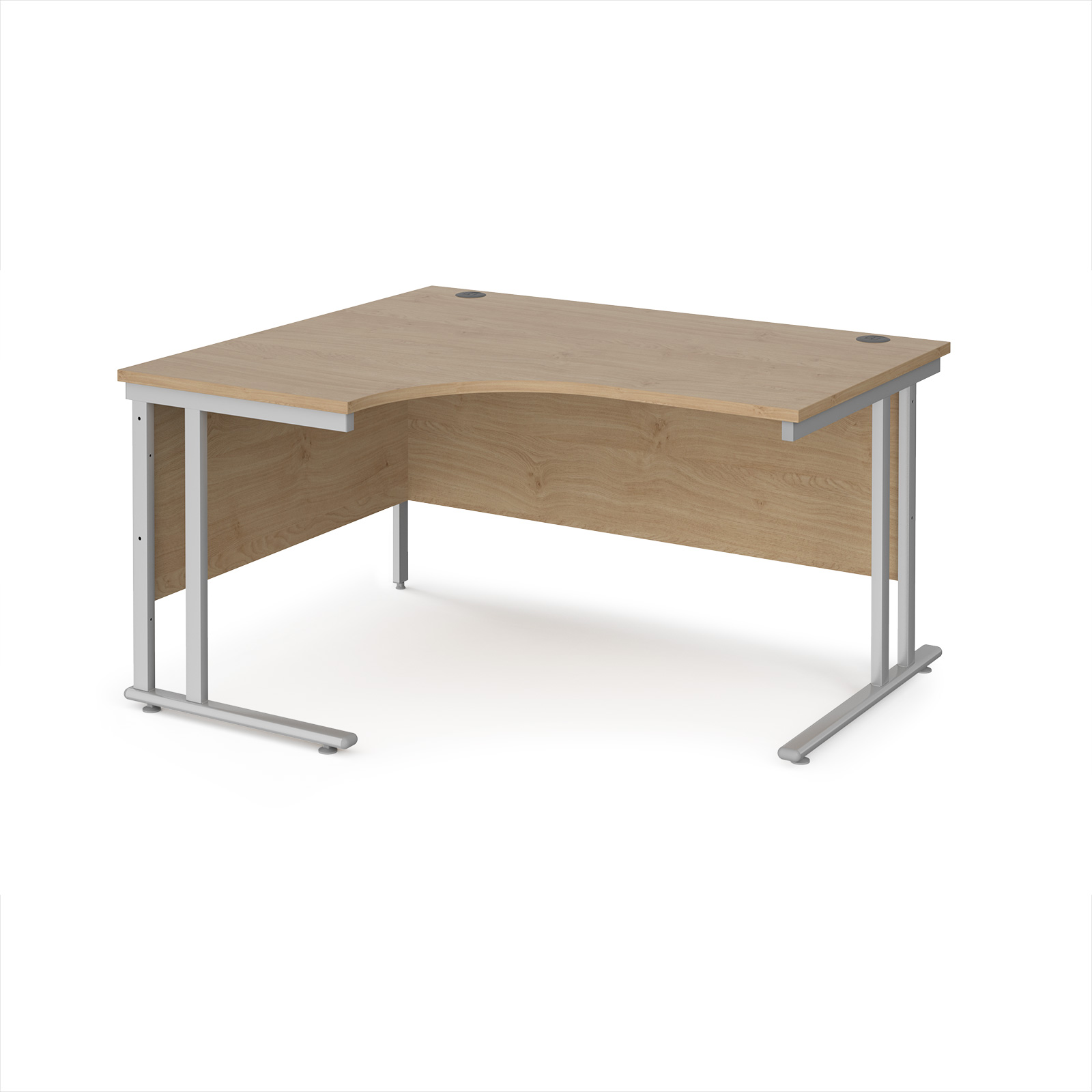 Picture of Maestro 25 left hand ergonomic desk 1400mm wide - silver cantilever leg frame, Kendal Oak Top