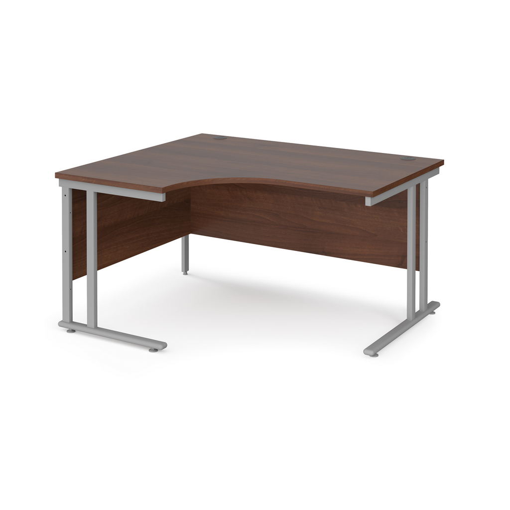 Picture of Maestro 25 left hand ergonomic desk 1400mm wide - silver cantilever leg frame, walnut top