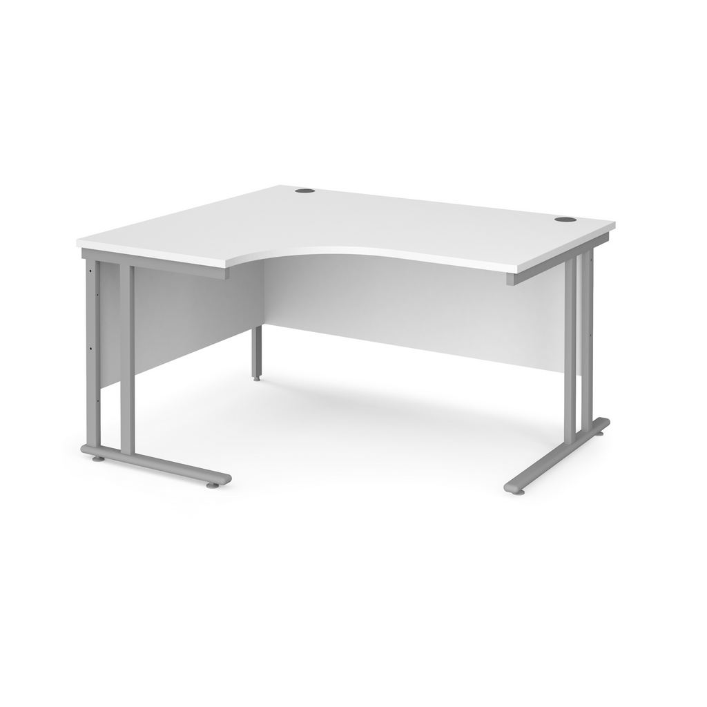 Picture of Maestro 25 left hand ergonomic desk 1400mm wide - silver cantilever leg frame, white top