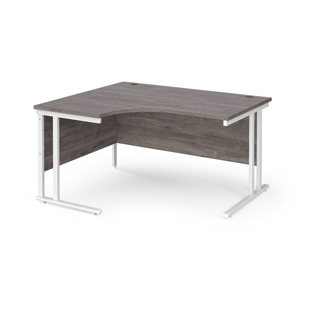 Picture of Maestro 25 left hand ergonomic desk 1400mm wide - white cantilever leg frame, grey oak top