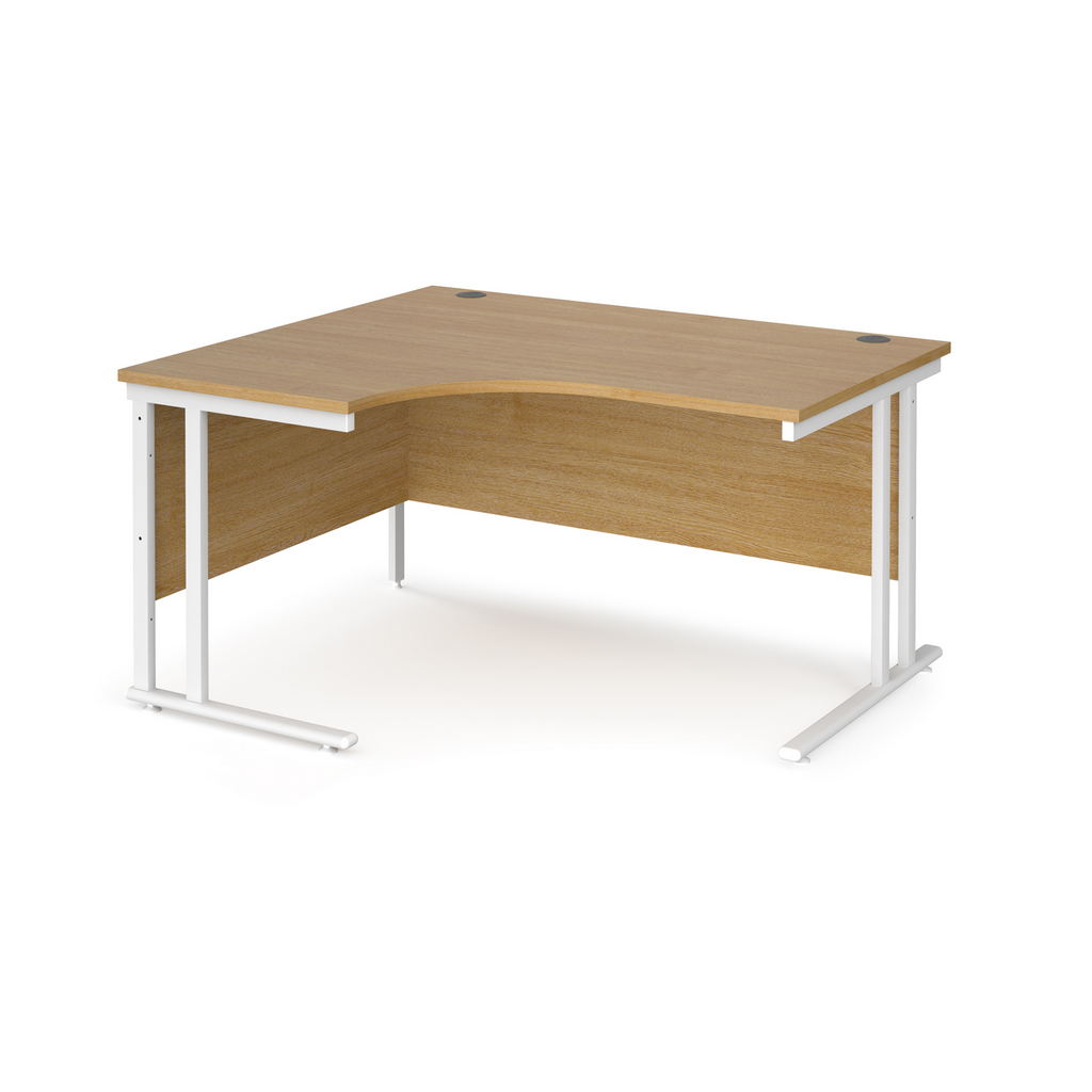 Picture of Maestro 25 left hand ergonomic desk 1400mm wide - white cantilever leg frame, oak top