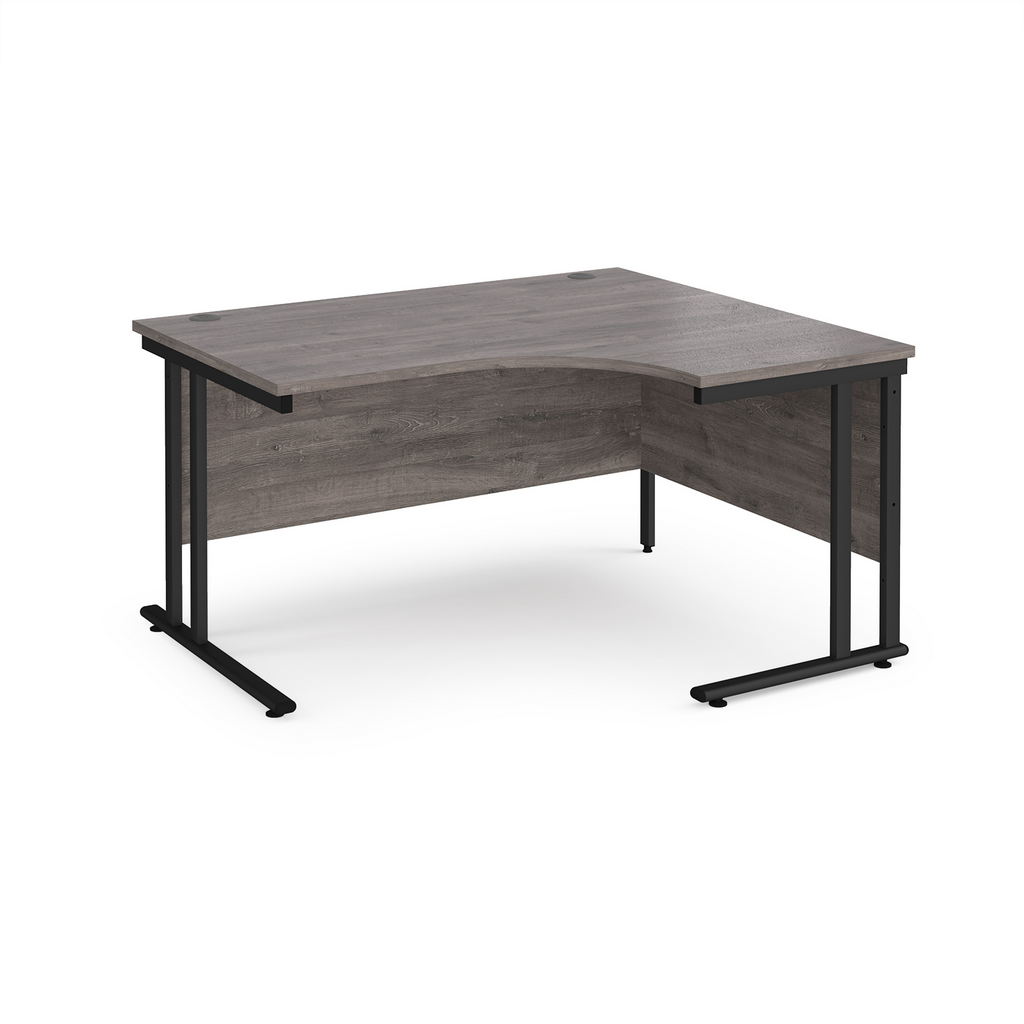 Picture of Maestro 25 right hand ergonomic desk 1400mm wide - black cantilever leg frame, grey oak top