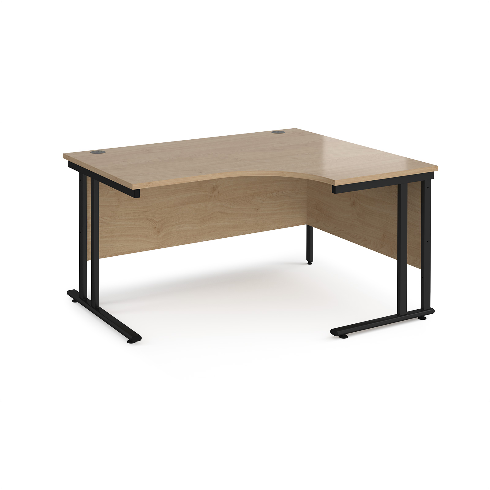 Picture of Maestro 25 right hand ergonomic desk 1400mm wide - black cantilever leg frame, Kendal Oak Top