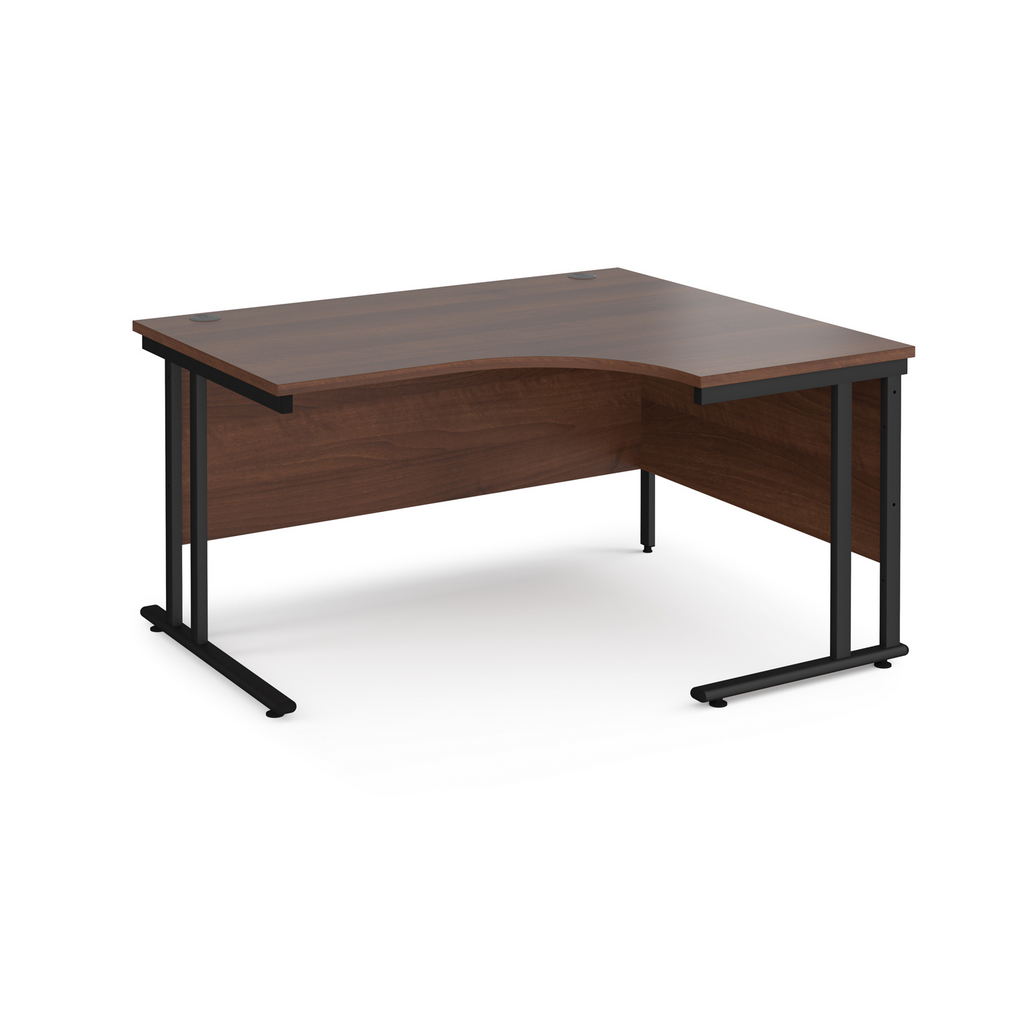 Picture of Maestro 25 right hand ergonomic desk 1400mm wide - black cantilever leg frame, walnut top