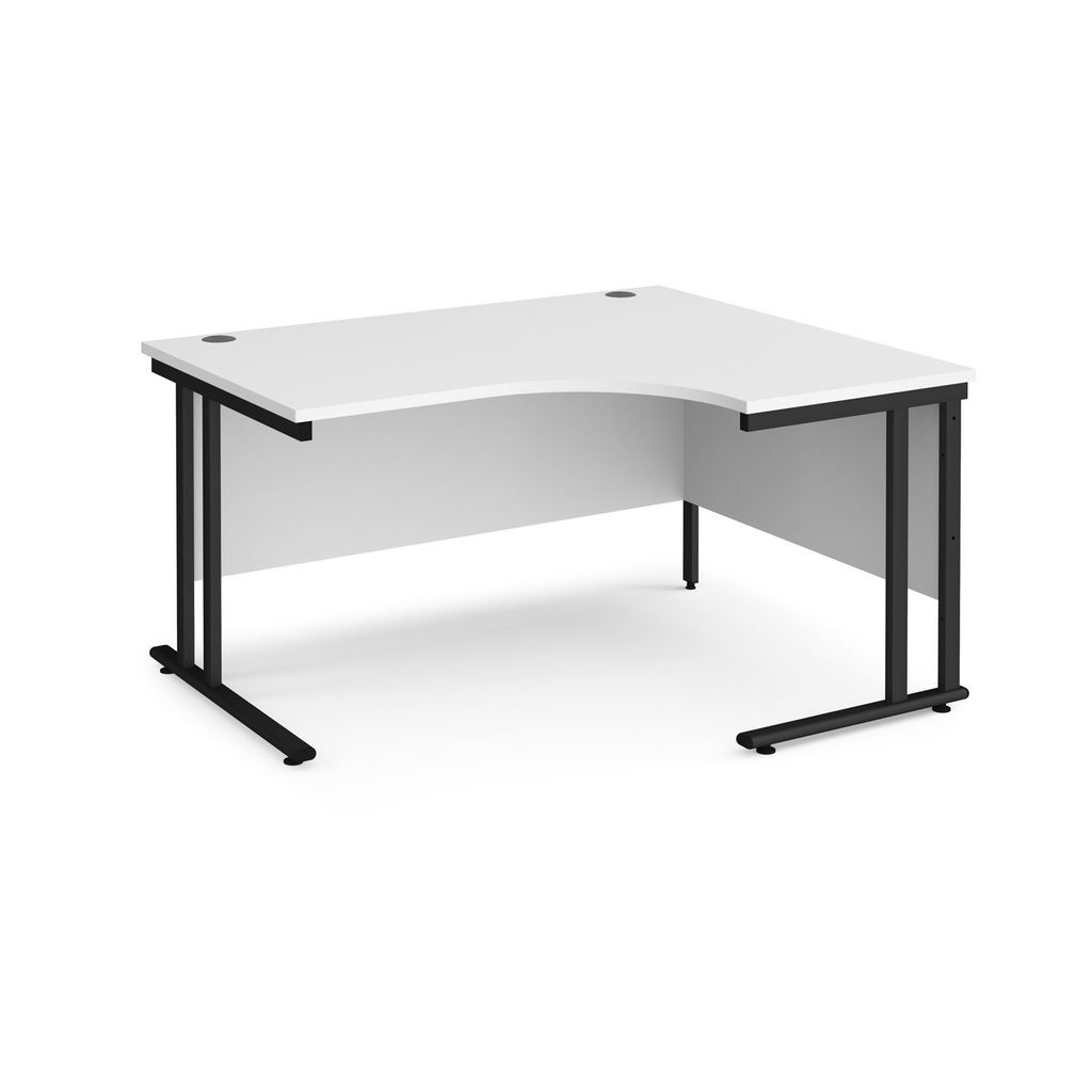 Picture of Maestro 25 right hand ergonomic desk 1400mm wide - black cantilever leg frame, white top