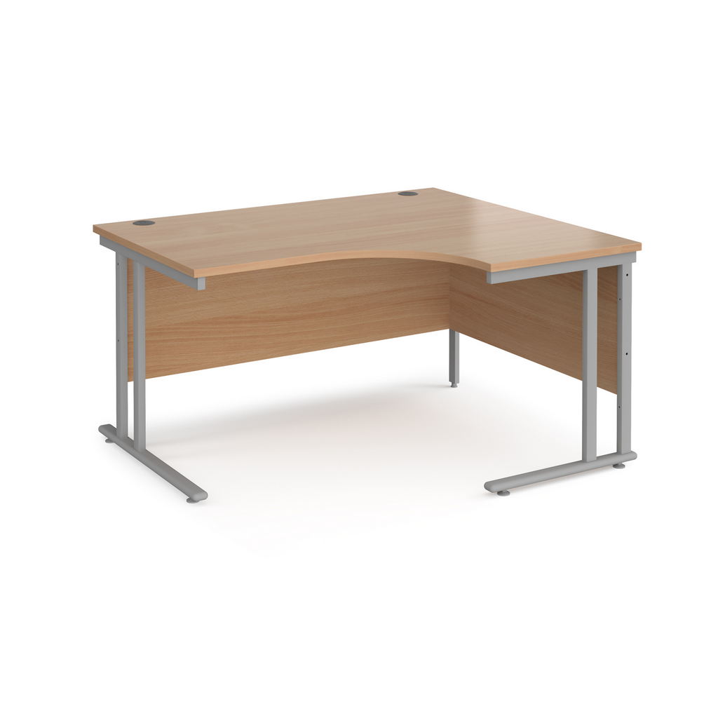 Picture of Maestro 25 right hand ergonomic desk 1400mm wide - silver cantilever leg frame, beech top