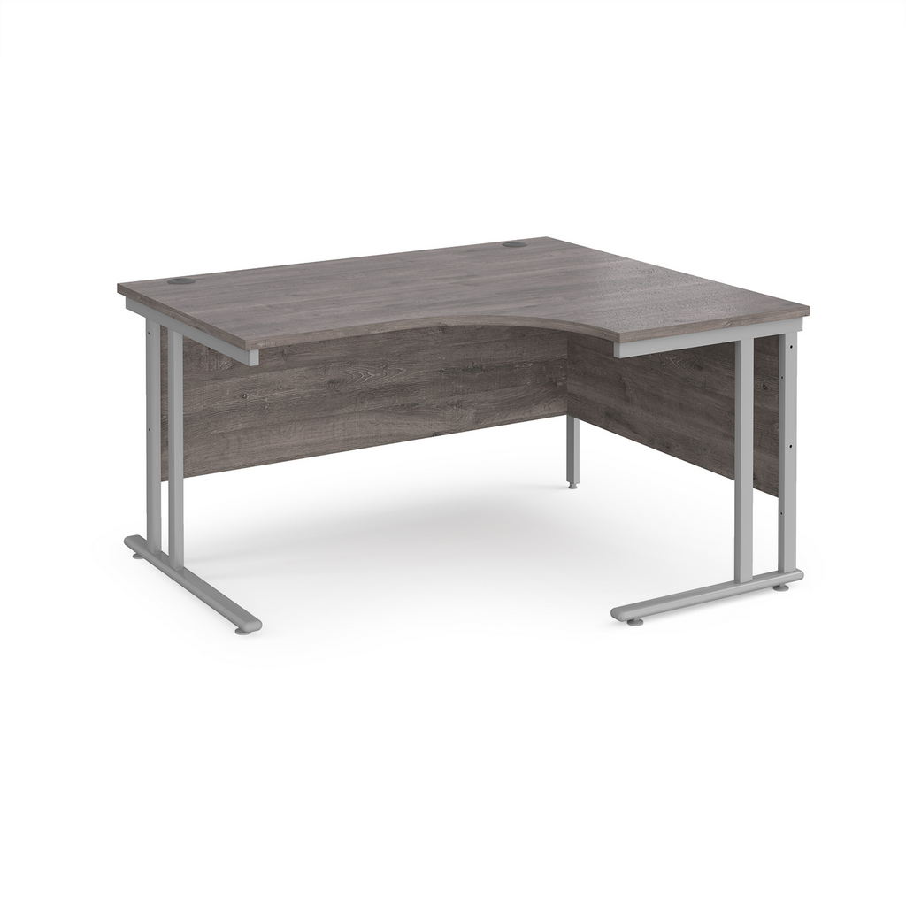 Picture of Maestro 25 right hand ergonomic desk 1400mm wide - silver cantilever leg frame, grey oak top