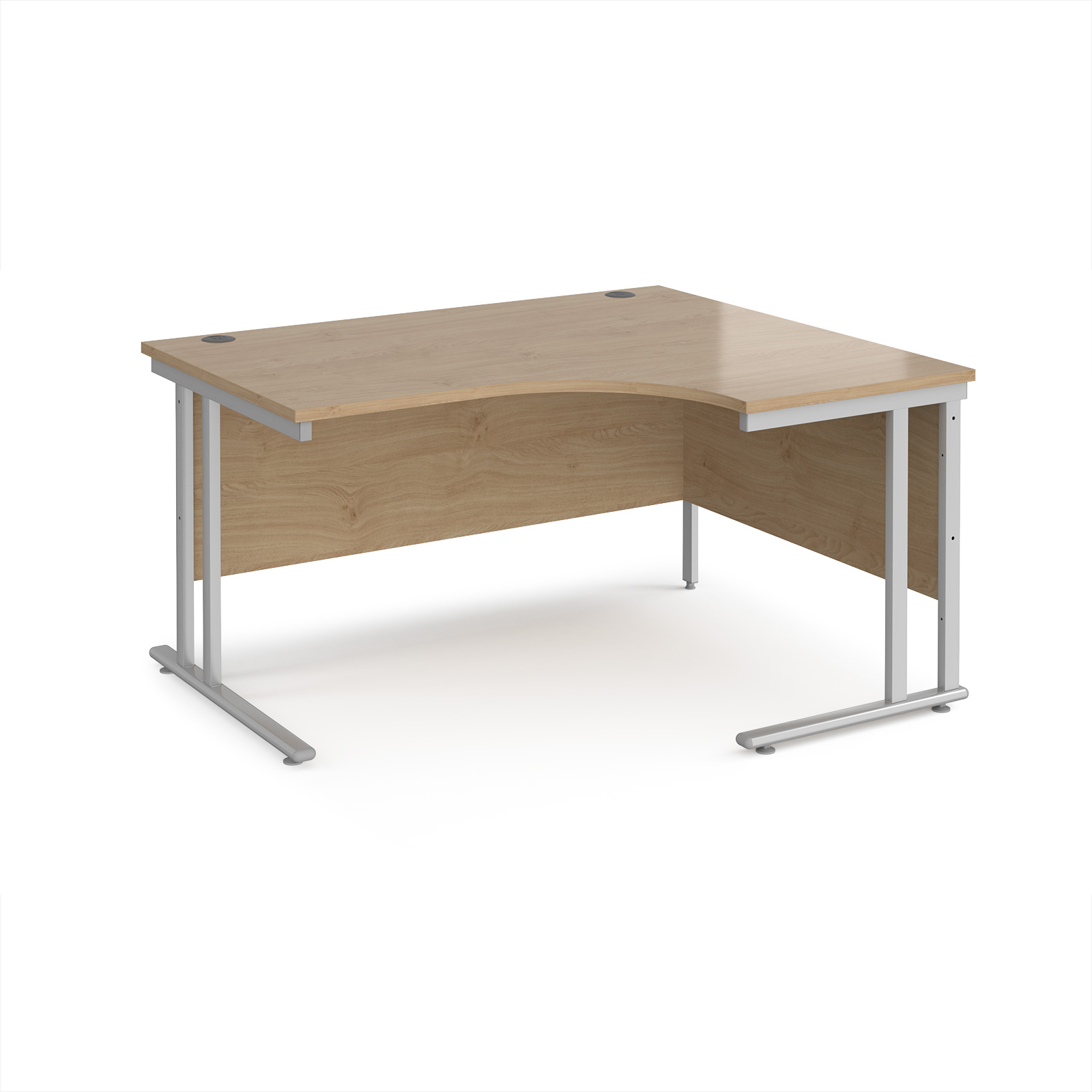 Picture of Maestro 25 right hand ergonomic desk 1400mm wide - silver cantilever leg frame, Kendal Oak Top