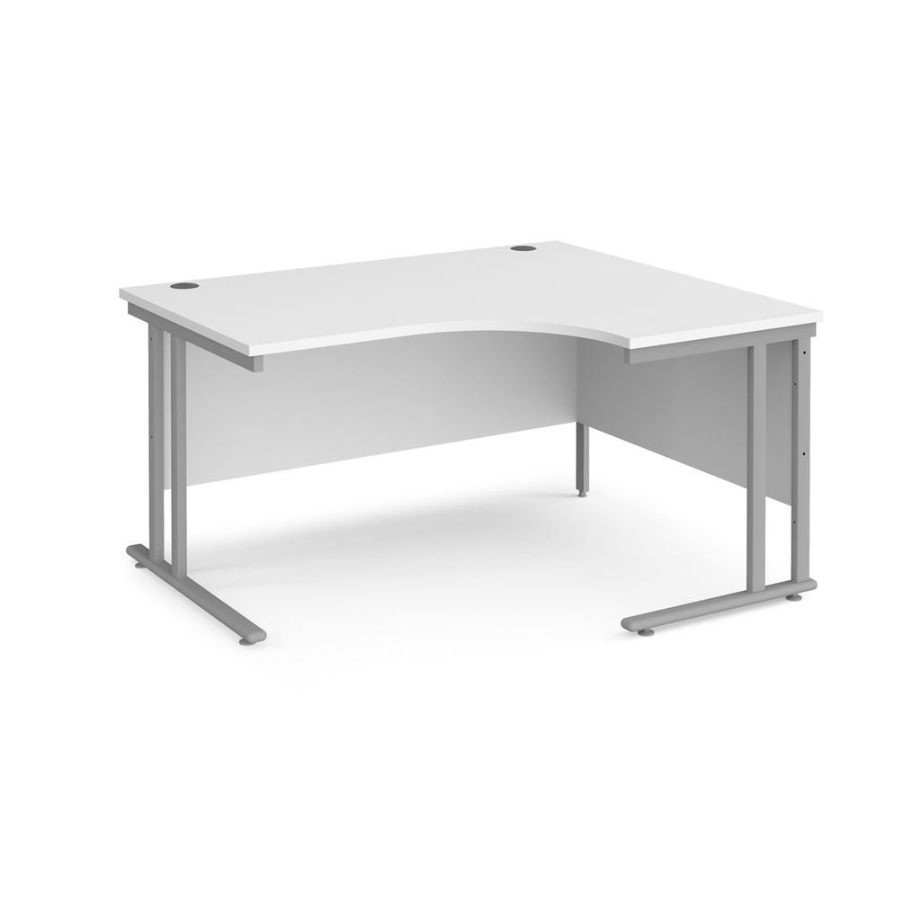 Picture of Maestro 25 right hand ergonomic desk 1400mm wide - silver cantilever leg frame, white top