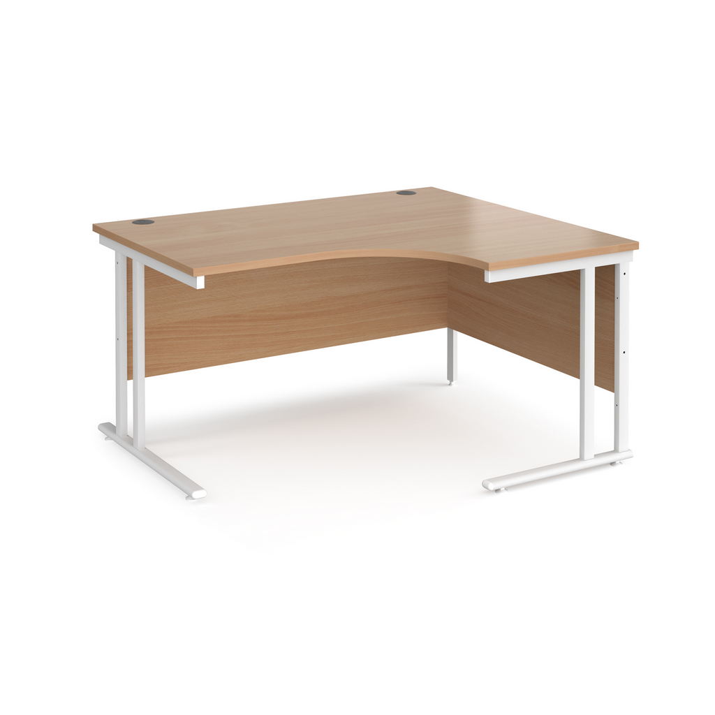 Picture of Maestro 25 right hand ergonomic desk 1400mm wide - white cantilever leg frame, beech top