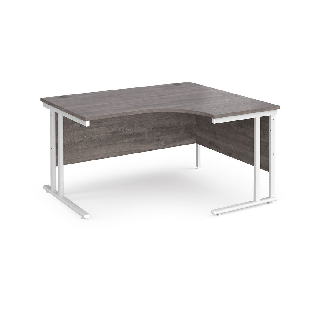 Picture of Maestro 25 right hand ergonomic desk 1400mm wide - white cantilever leg frame, grey oak top