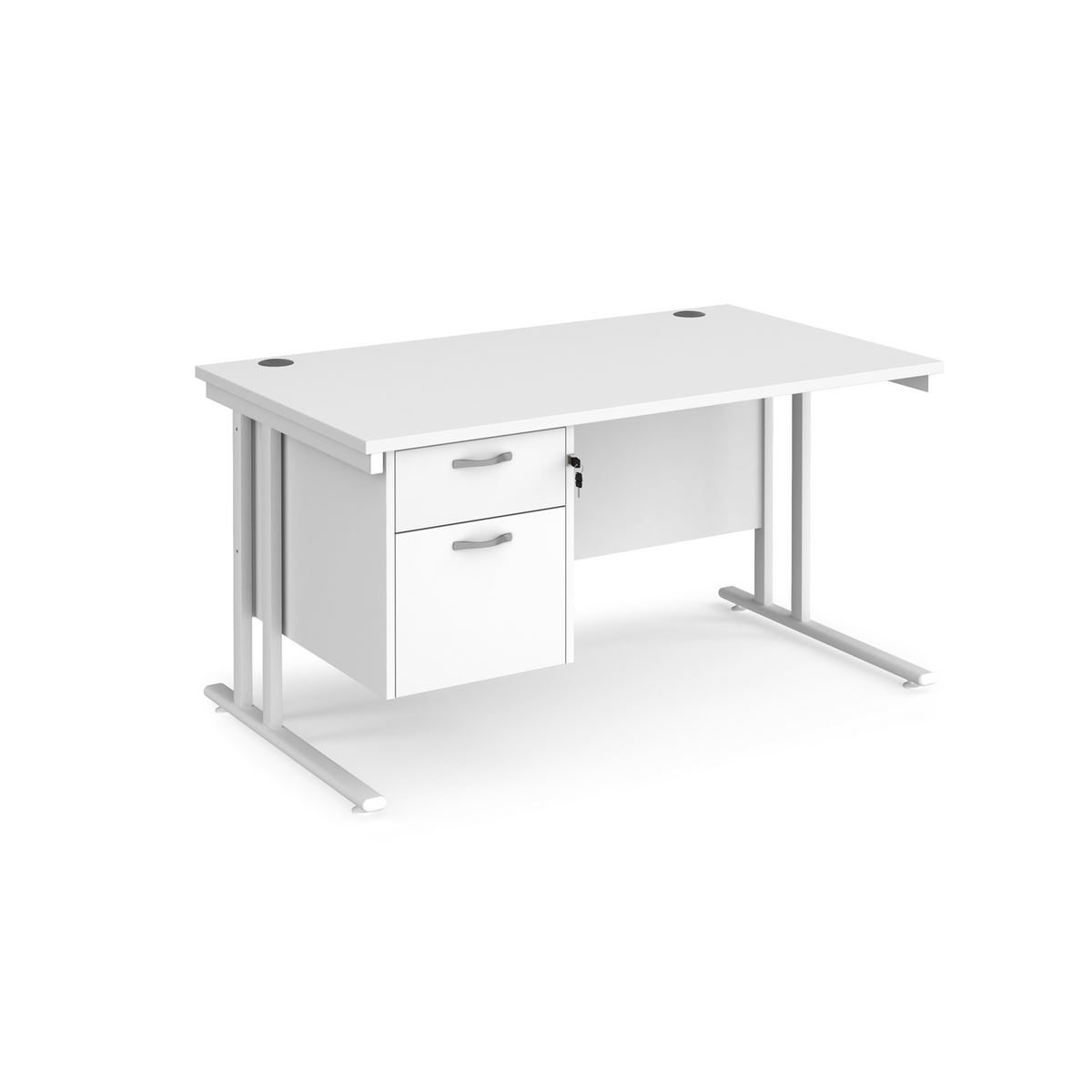 Picture of Maestro 25 straight desk 1400mm x 800mm with 2 drawer pedestal - white cantilever leg frame, white top