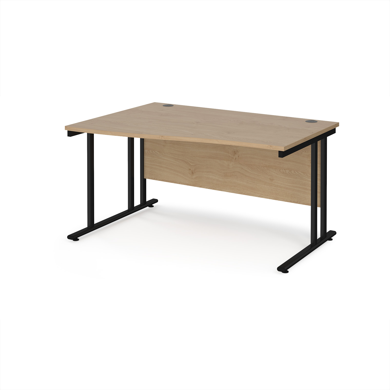 Picture of Maestro 25 left hand wave desk 1400mm wide - black cantilever leg frame, Kendal Oak Top