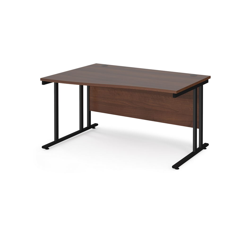 Picture of Maestro 25 left hand wave desk 1400mm wide - black cantilever leg frame, walnut top