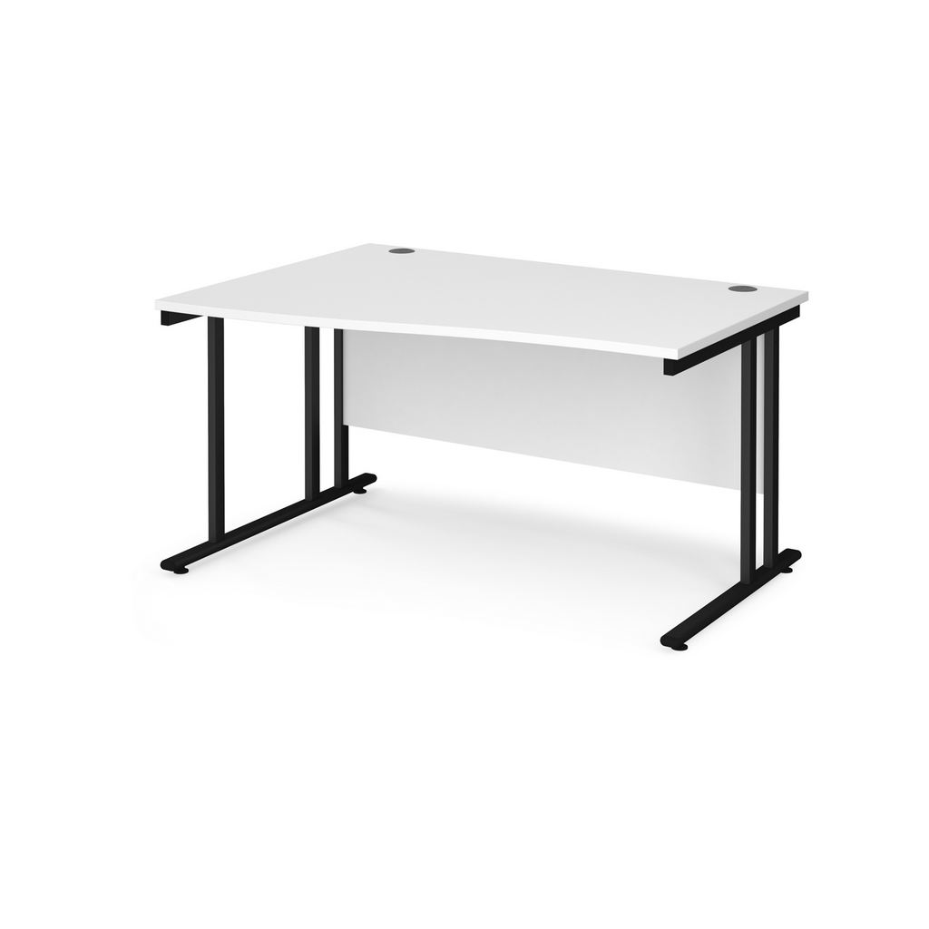 Picture of Maestro 25 left hand wave desk 1400mm wide - black cantilever leg frame, white top