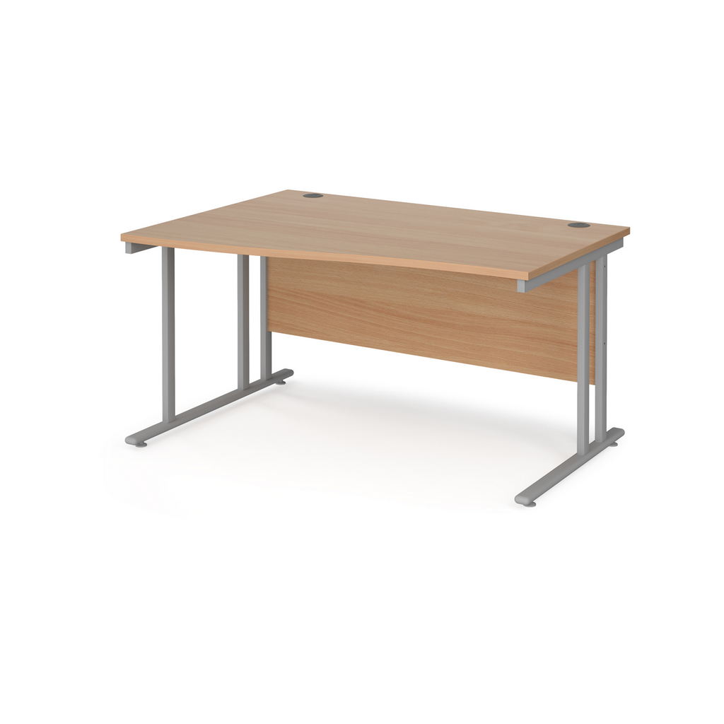 Picture of Maestro 25 left hand wave desk 1400mm wide - silver cantilever leg frame, beech top