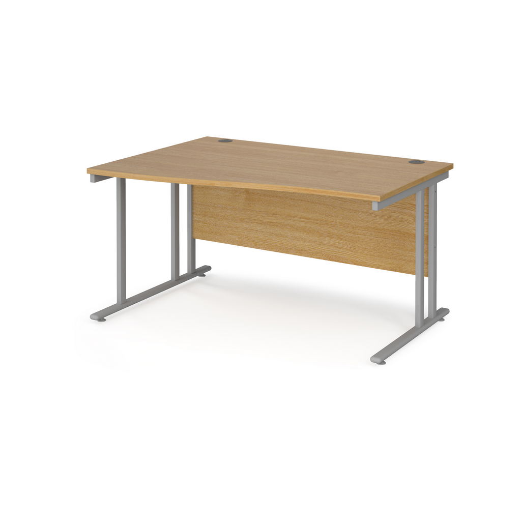 Picture of Maestro 25 left hand wave desk 1400mm wide - silver cantilever leg frame, oak top