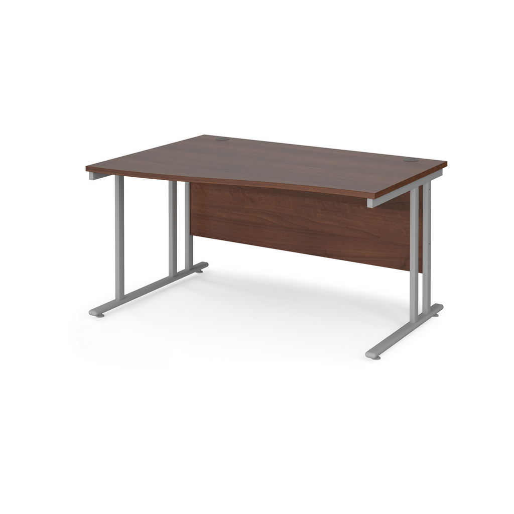 Picture of Maestro 25 left hand wave desk 1400mm wide - silver cantilever leg frame, walnut top