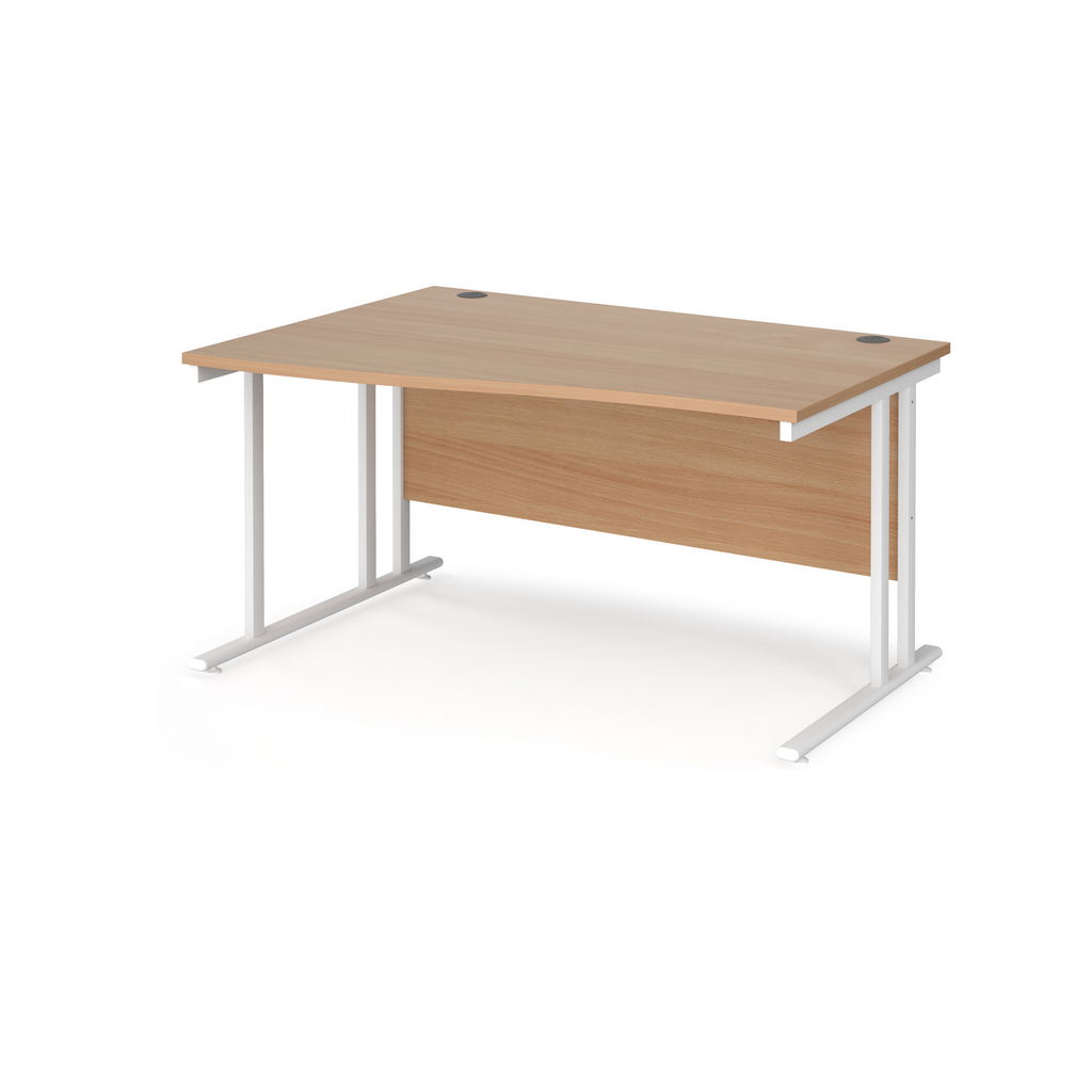 Picture of Maestro 25 left hand wave desk 1400mm wide - white cantilever leg frame, beech top