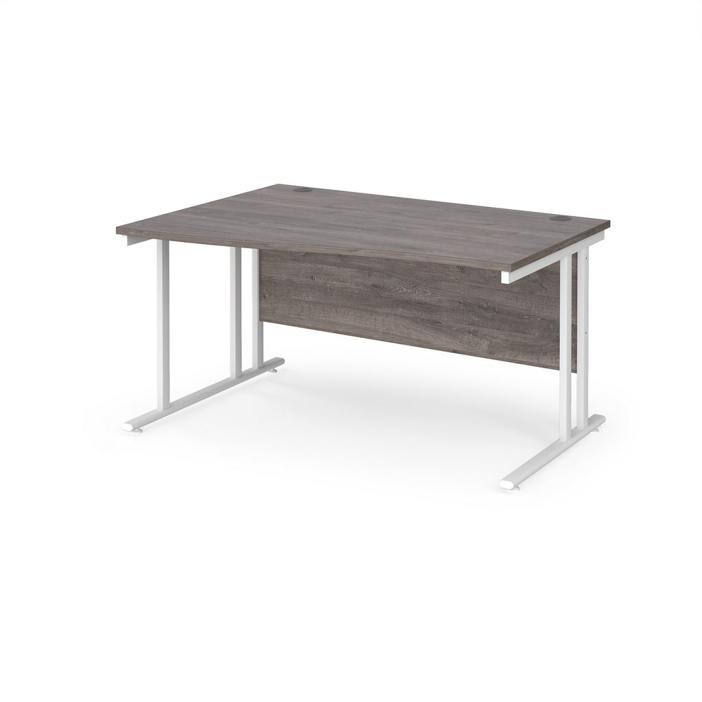 Picture of Maestro 25 left hand wave desk 1400mm wide - white cantilever leg frame, grey oak top