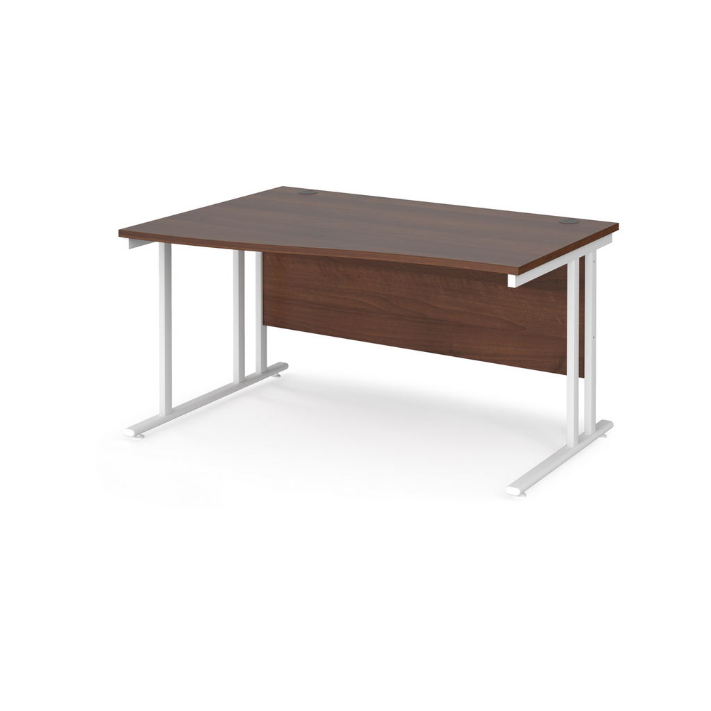 Picture of Maestro 25 left hand wave desk 1400mm wide - white cantilever leg frame, walnut top