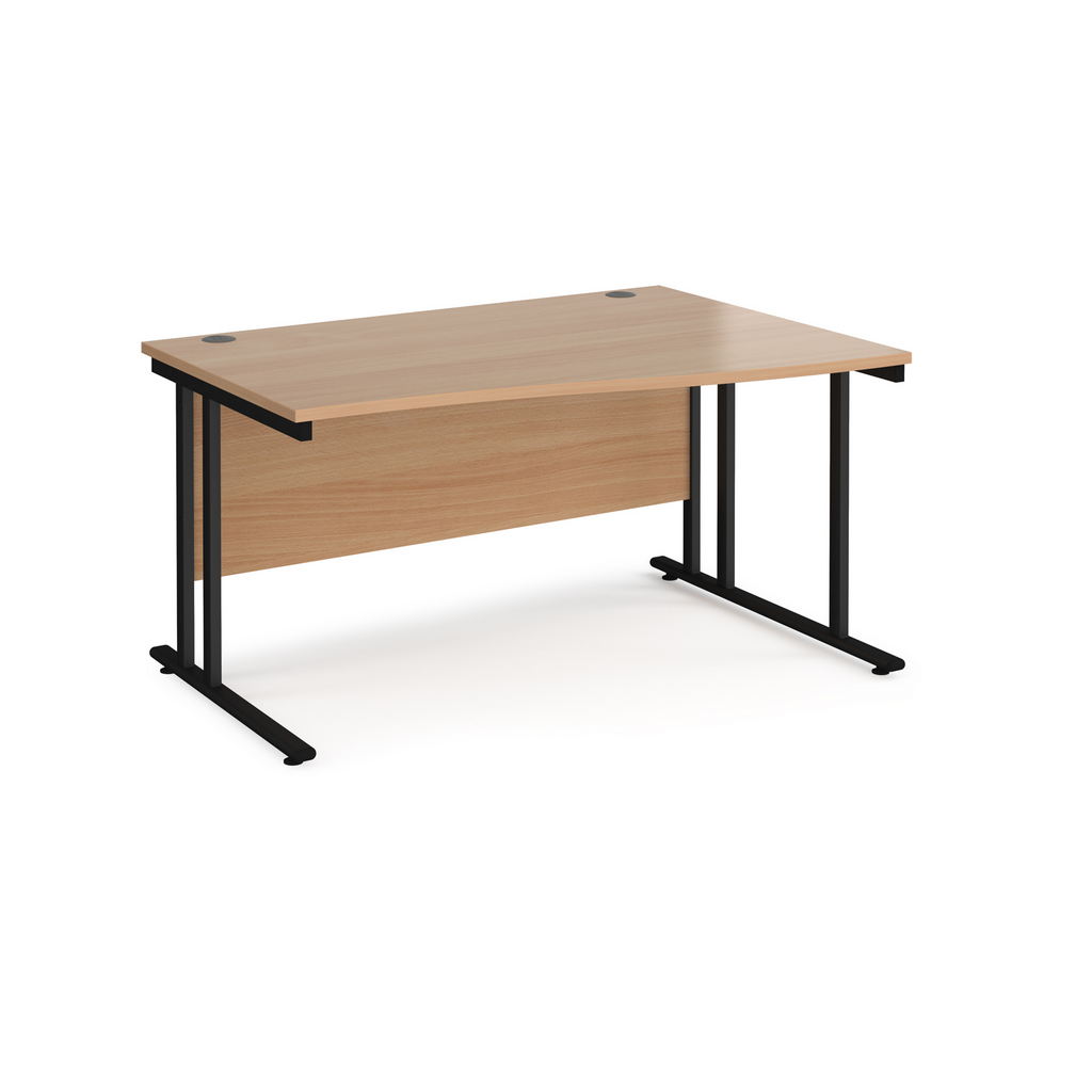 Picture of Maestro 25 right hand wave desk 1400mm wide - black cantilever leg frame, beech top