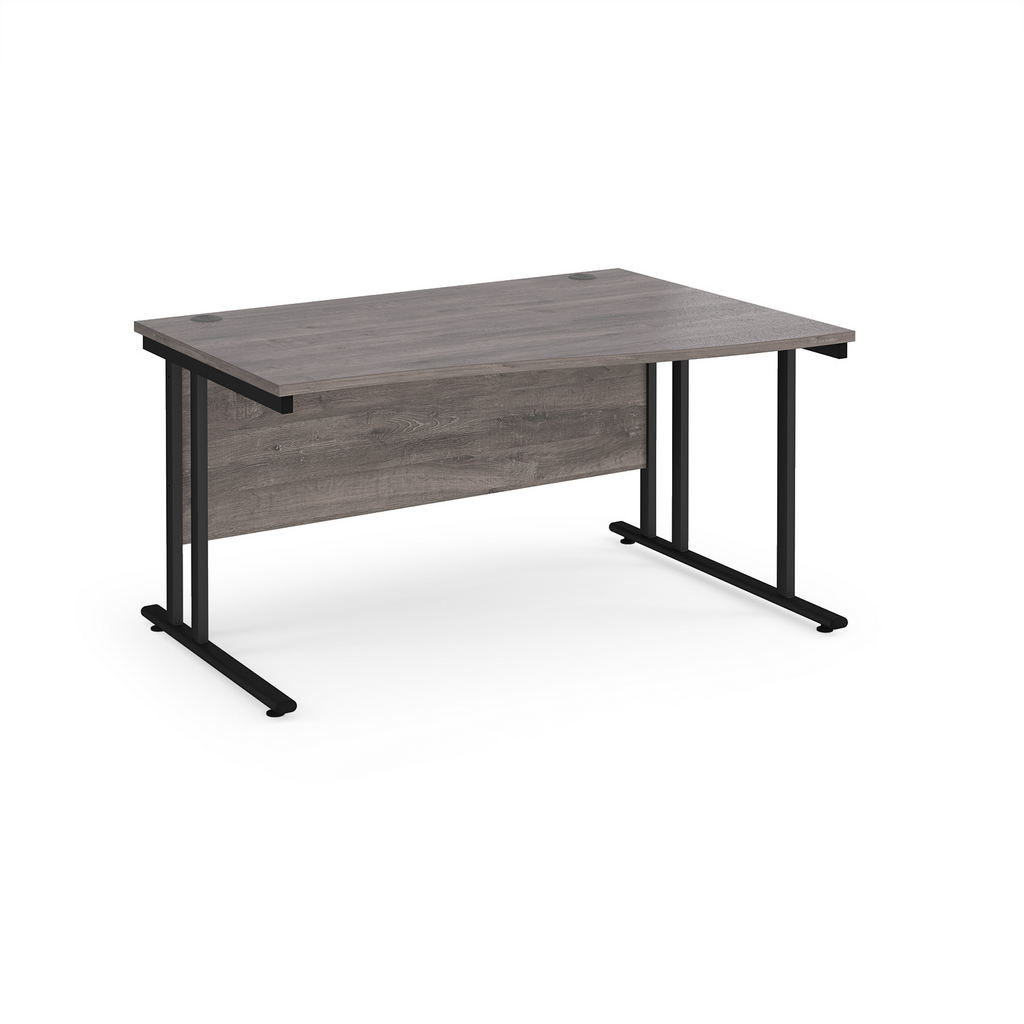 Picture of Maestro 25 right hand wave desk 1400mm wide - black cantilever leg frame, grey oak top