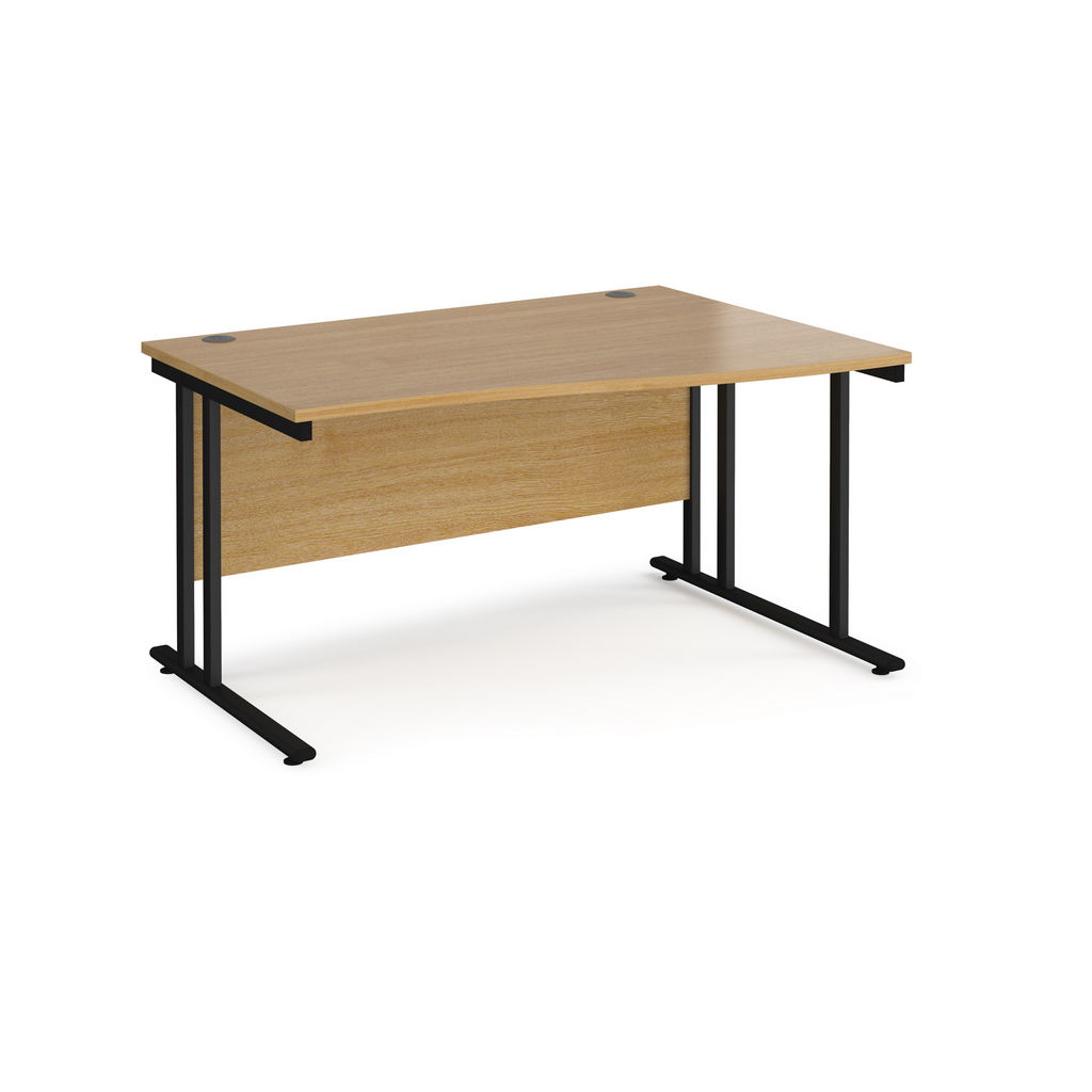 Picture of Maestro 25 right hand wave desk 1400mm wide - black cantilever leg frame, oak top