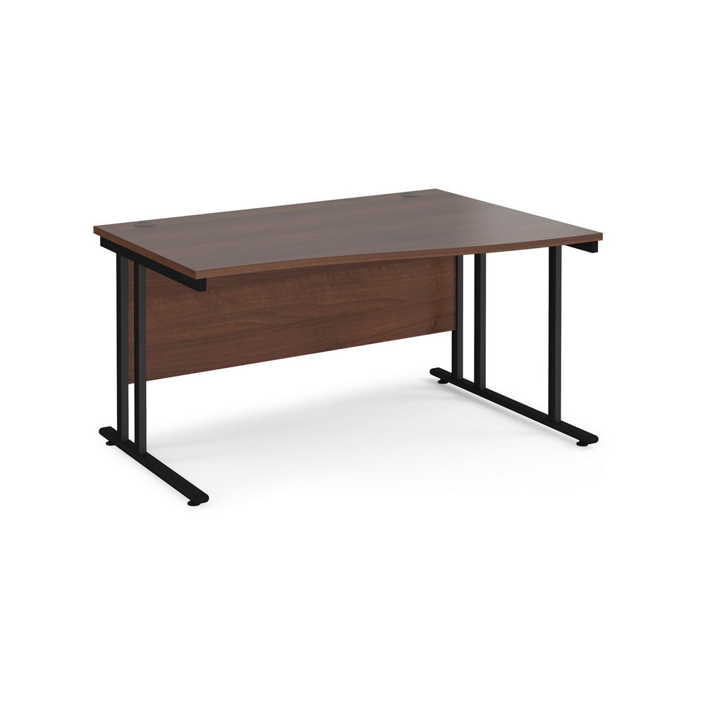 Picture of Maestro 25 right hand wave desk 1400mm wide - black cantilever leg frame, walnut top