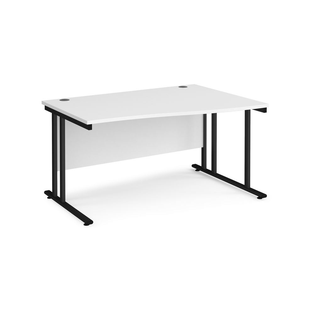 Picture of Maestro 25 right hand wave desk 1400mm wide - black cantilever leg frame, white top