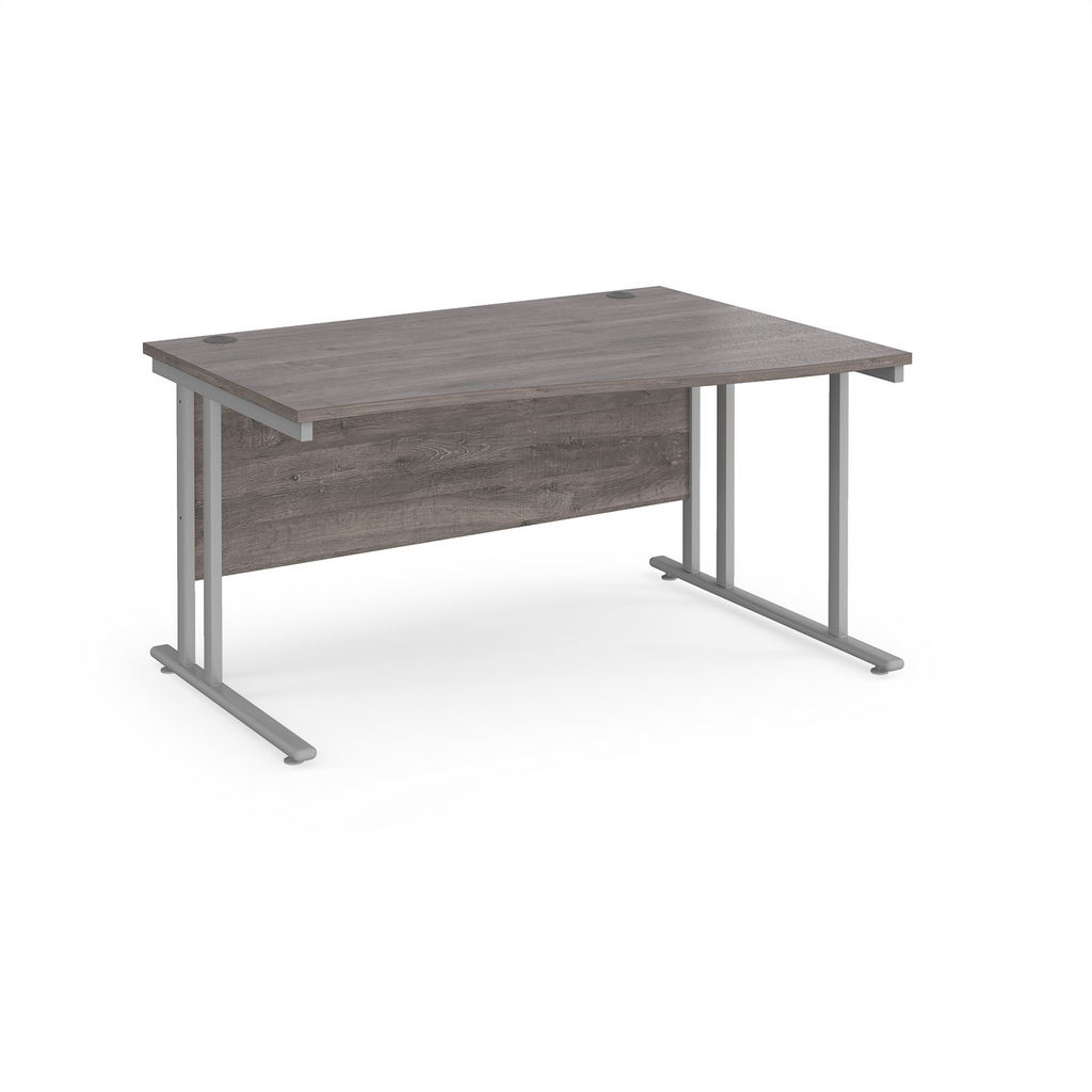 Picture of Maestro 25 right hand wave desk 1400mm wide - silver cantilever leg frame, grey oak top