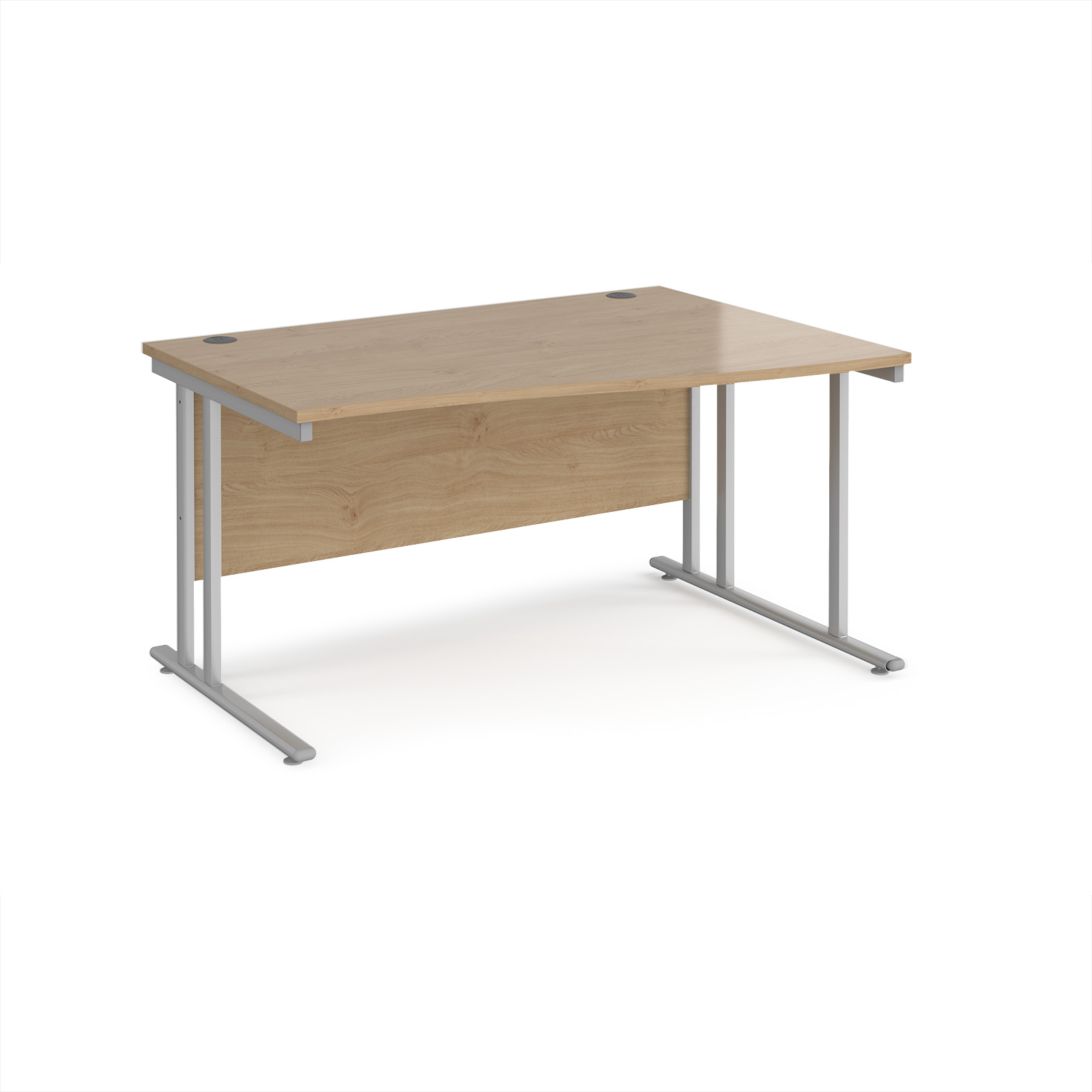 Picture of Maestro 25 right hand wave desk 1400mm wide - silver cantilever leg frame, Kendal Oak Top