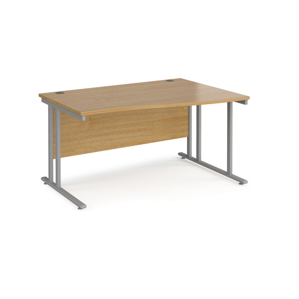 Picture of Maestro 25 right hand wave desk 1400mm wide - silver cantilever leg frame, oak top