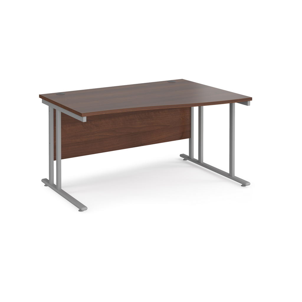 Picture of Maestro 25 right hand wave desk 1400mm wide - silver cantilever leg frame, walnut top