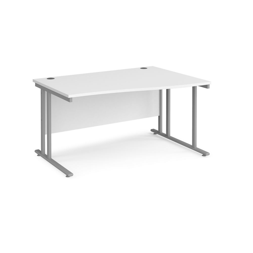 Picture of Maestro 25 right hand wave desk 1400mm wide - silver cantilever leg frame, white top