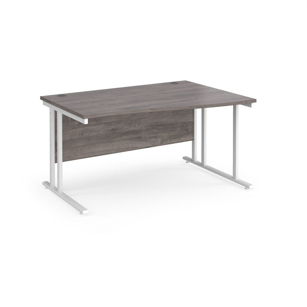 Picture of Maestro 25 right hand wave desk 1400mm wide - white cantilever leg frame, grey oak top