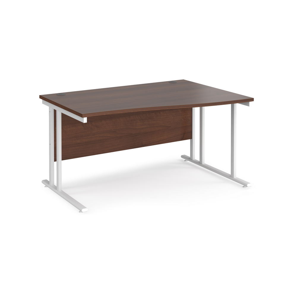 Picture of Maestro 25 right hand wave desk 1400mm wide - white cantilever leg frame, walnut top