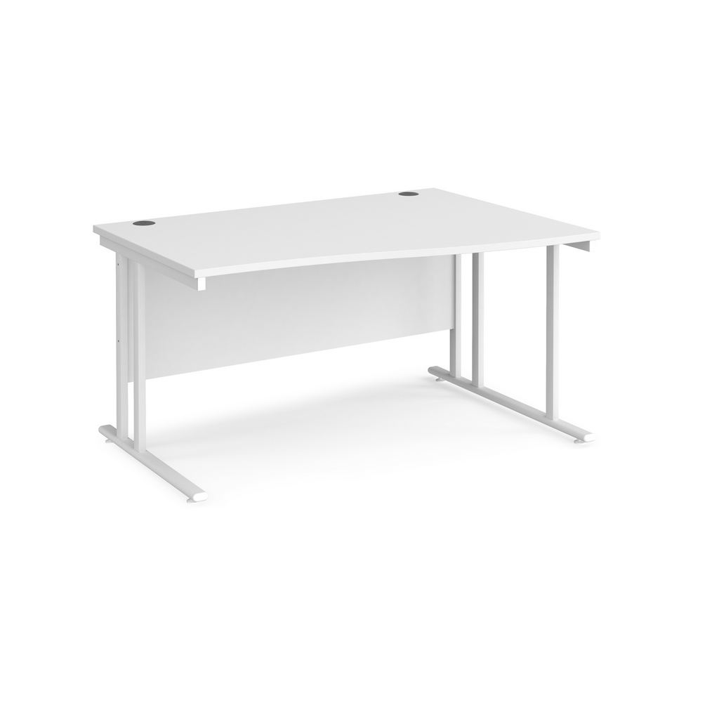 Picture of Maestro 25 right hand wave desk 1400mm wide - white cantilever leg frame, white top