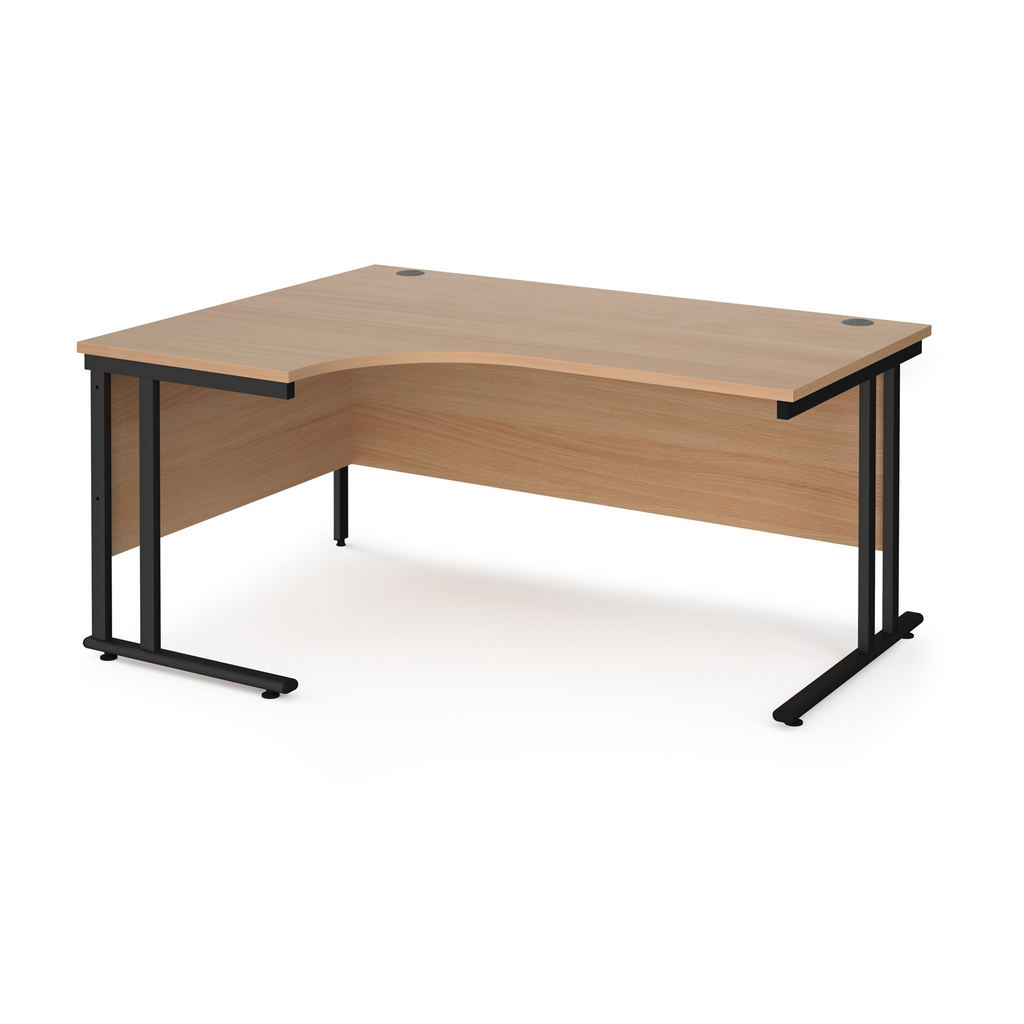 Picture of Maestro 25 left hand ergonomic desk 1600mm wide - black cantilever leg frame, beech top