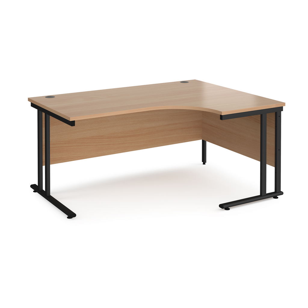 Picture of Maestro 25 right hand ergonomic desk 1600mm wide - black cantilever leg frame, beech top