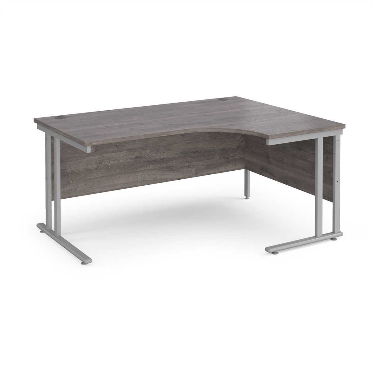 Picture of Maestro 25 right hand ergonomic desk 1600mm wide - silver cantilever leg frame, grey oak top
