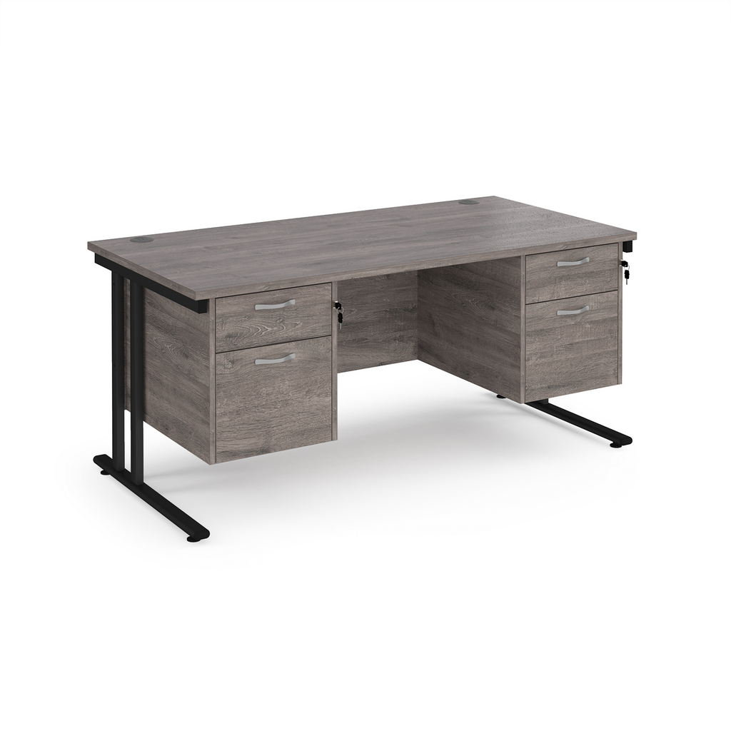 Picture of Maestro 25 straight desk 1600mm x 800mm with two x 2 drawer pedestals - black cantilever leg frame, grey oak top