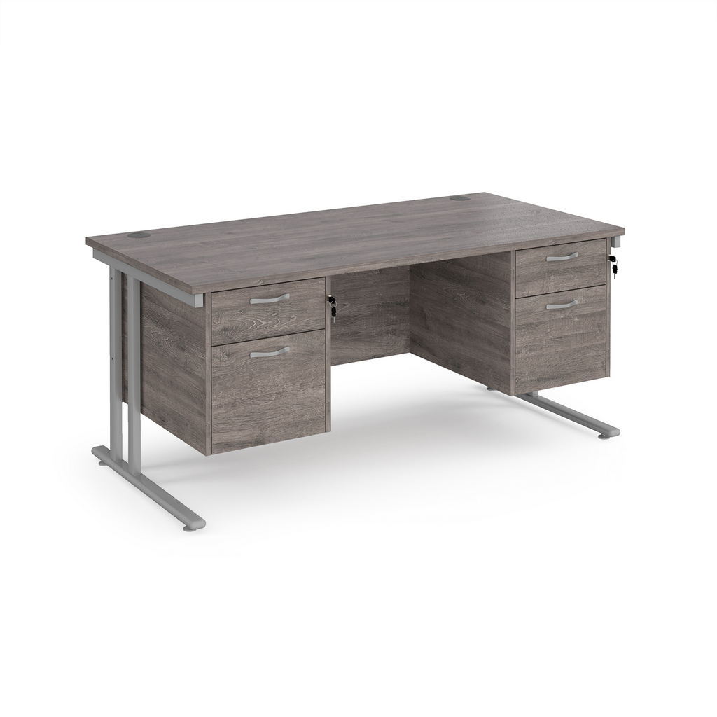 Picture of Maestro 25 straight desk 1600mm x 800mm with two x 2 drawer pedestals - silver cantilever leg frame, grey oak top