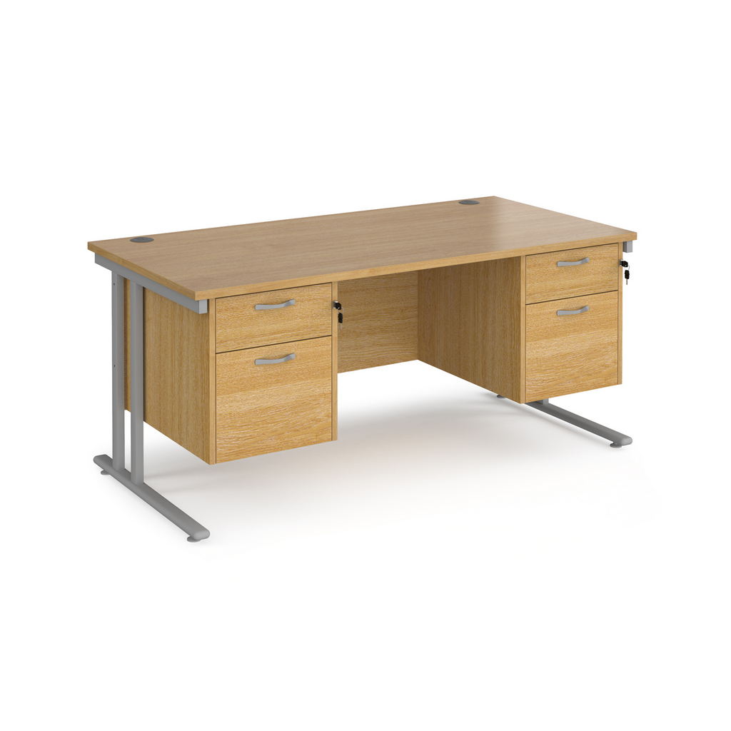 Picture of Maestro 25 straight desk 1600mm x 800mm with two x 2 drawer pedestals - silver cantilever leg frame, oak top