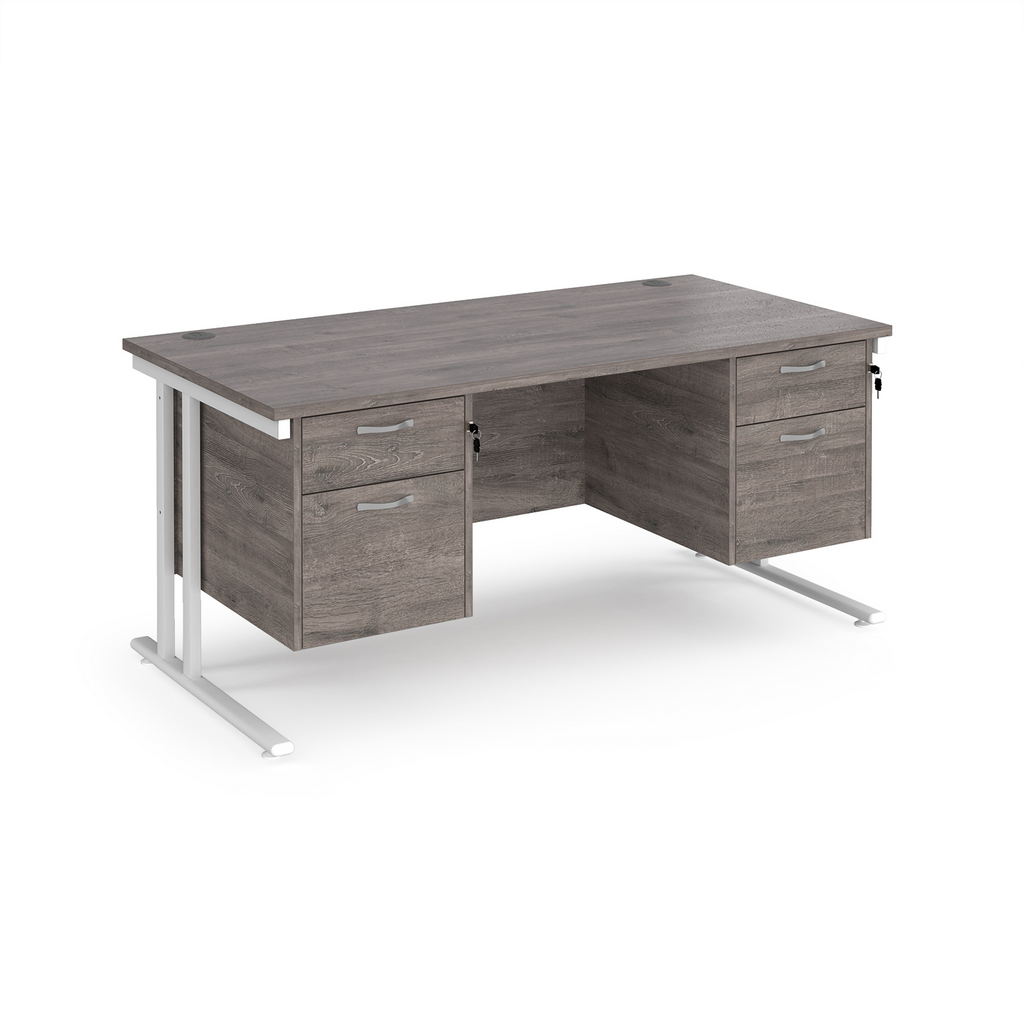 Picture of Maestro 25 straight desk 1600mm x 800mm with two x 2 drawer pedestals - white cantilever leg frame, grey oak top