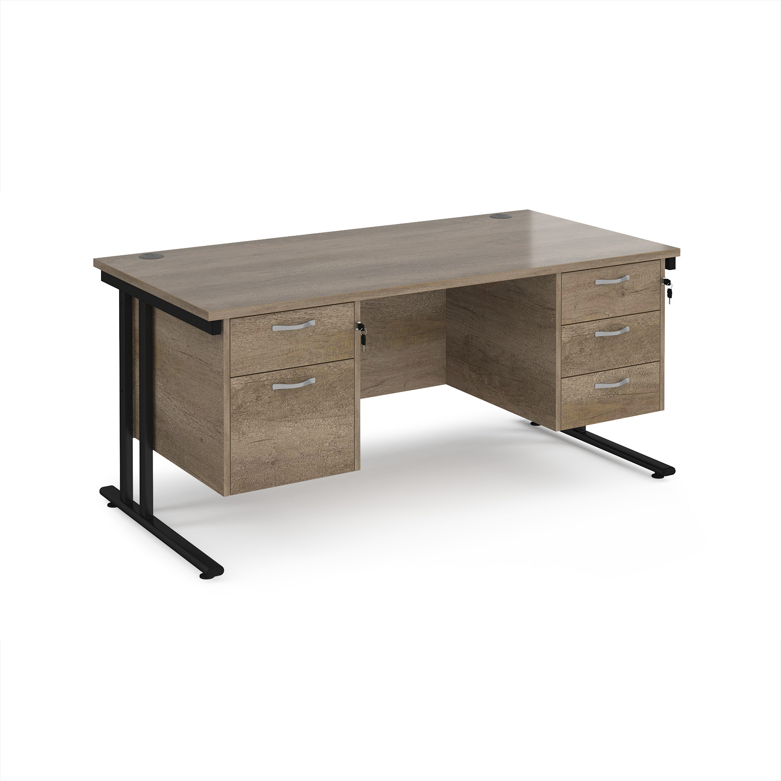 Picture of Maestro 25 straight desk 1600mm x 800mm with 2 and 3 drawer pedestals - black cantilever leg frame, Nebraska Oak Top