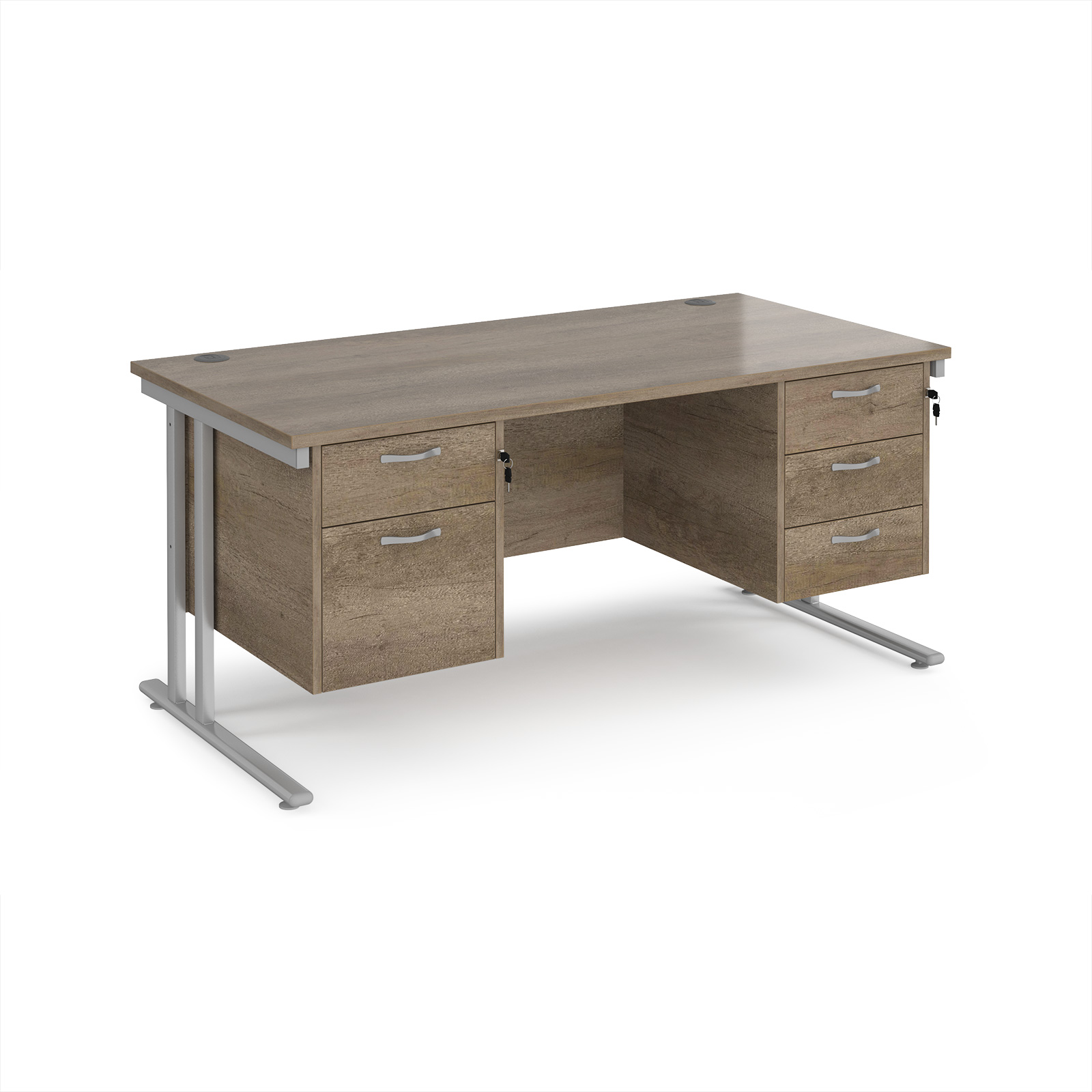 Picture of Maestro 25 straight desk 1600mm x 800mm with 2 and 3 drawer pedestals - silver cantilever leg frame, Nebraska Oak Top