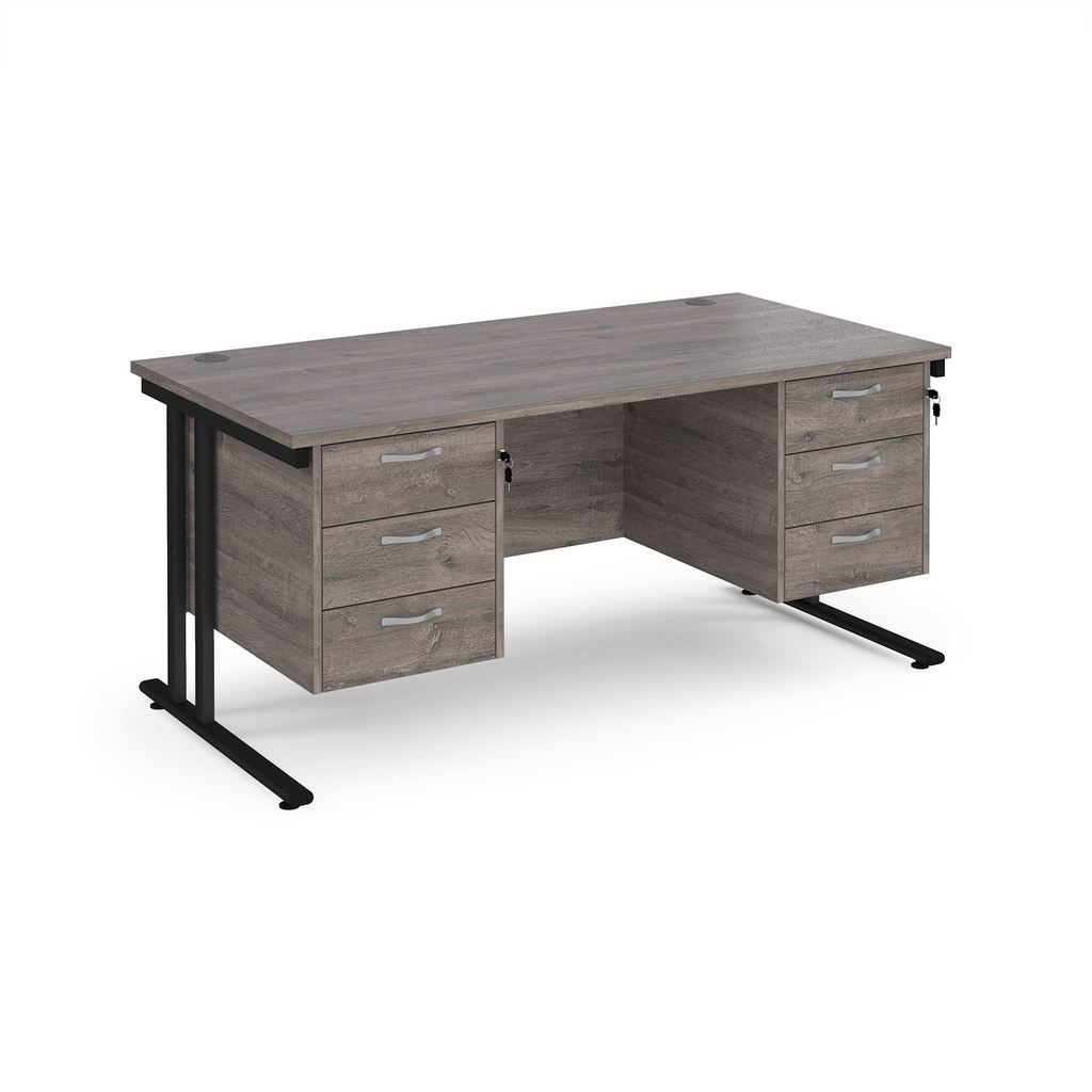 Picture of Maestro 25 straight desk 1600mm x 800mm with two x 3 drawer pedestals - black cantilever leg frame, grey oak top