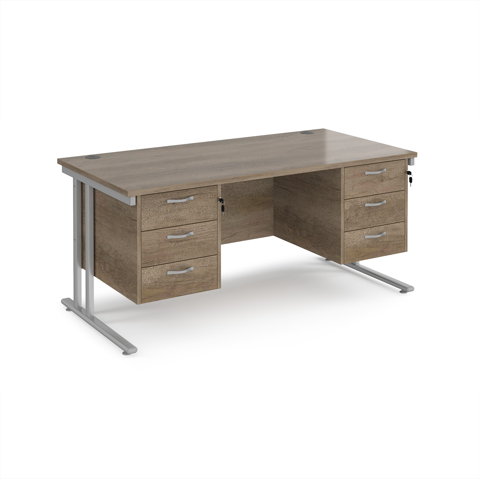 Picture of Maestro 25 straight desk 1600mm x 800mm with two x 3 drawer pedestals - silver cantilever leg frame, Nebraska Oak Top