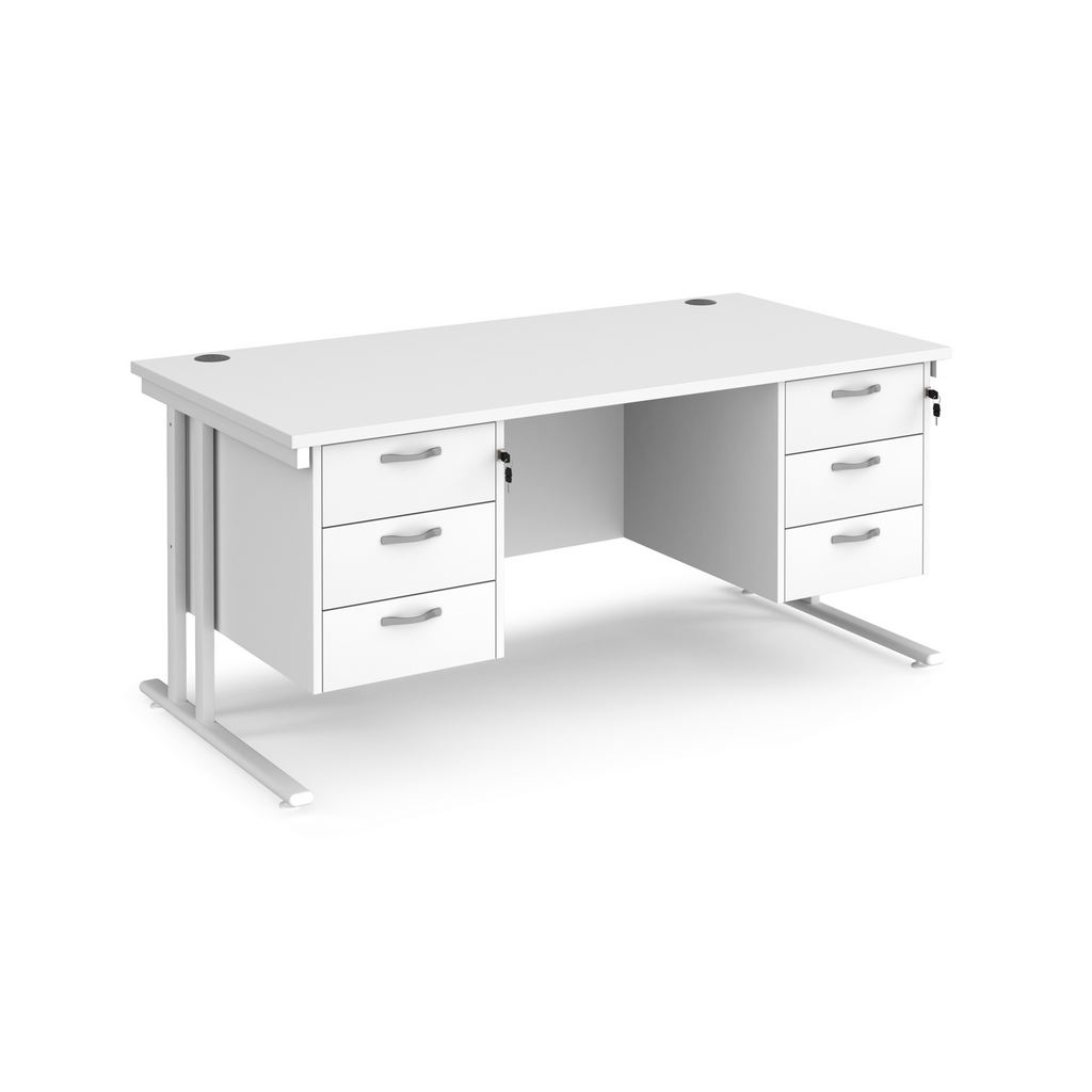 Picture of Maestro 25 straight desk 1600mm x 800mm with two x 3 drawer pedestals - white cantilever leg frame, white top